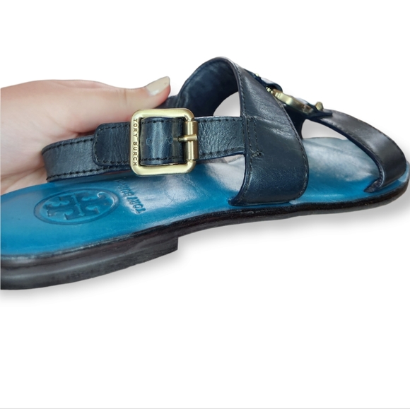 Tory Burch Sandals Leather Ring Shoes Navy Blue 7- 7.5 EUC - Picture 7 of 9
